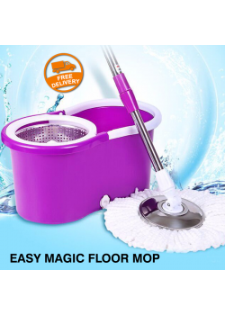 Easy Magic Floor Mop 360° Bucket 2 Heads Microfiber Spin Spinning Rotating Head, G031